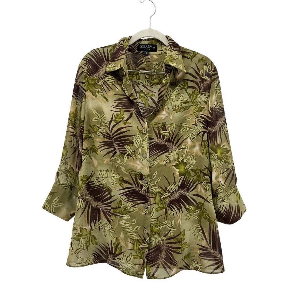 Della Spiga Italy Tropical Palm Leaf Print Button Down‎ Shirt Resort Wear Size 8